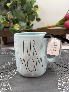 Rae Dunn Light Blue "FUR MOM" Ceramic Mug